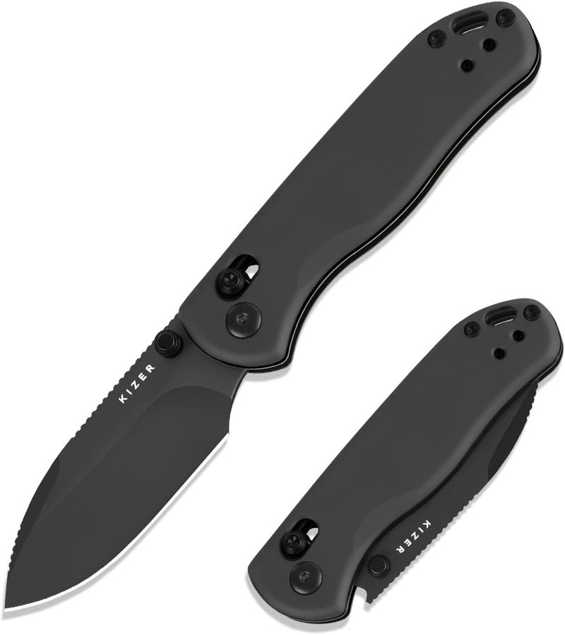 KIZER Drop Bear 2 Pocket Knife, 2.84" Nitro-V Drop Point Blade Folding Knife with Gray Aluminum Handle, Clutch Lock EDC Knives with Jimping on Spine for Men Women V3619.2KD2 - Image 1
